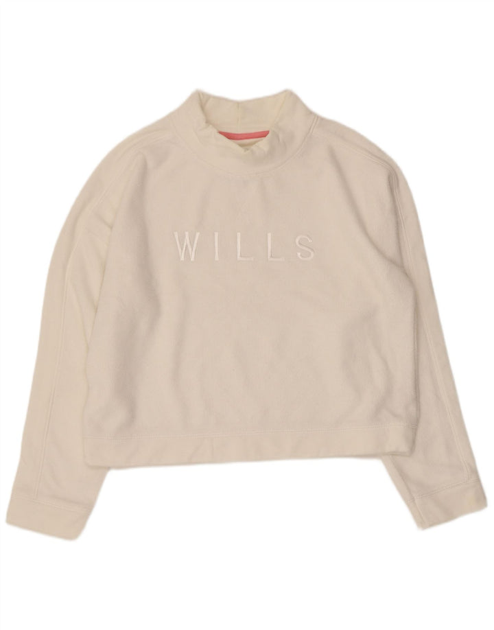 Jack Wills Damen Crop Graphic Sweatshirt Pullover UK 14 Large Weiß