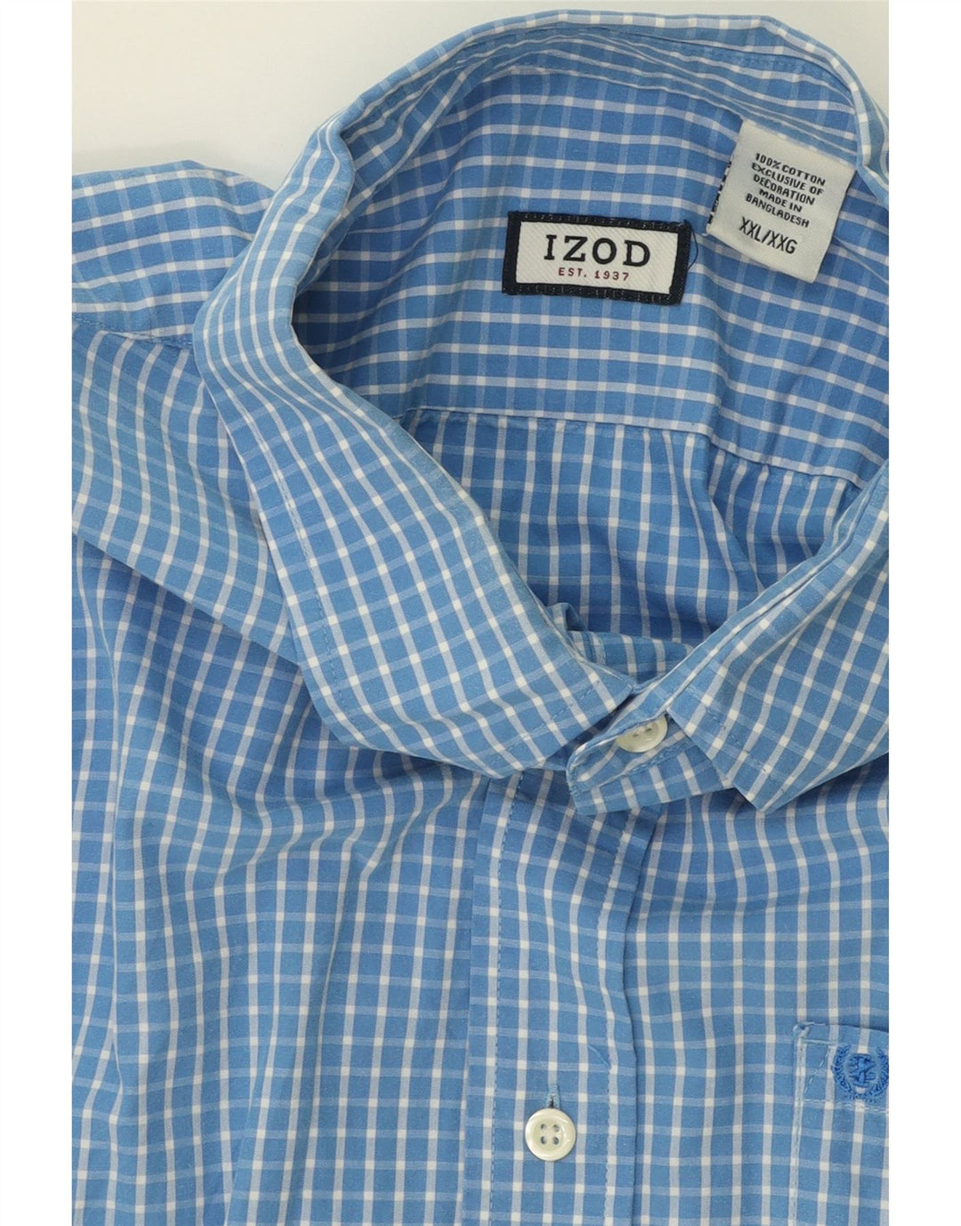 IZOD Mens Shirt 2XL Blue Check Cotton Vintage Izod and Second-Hand Izod from Messina Hembry 