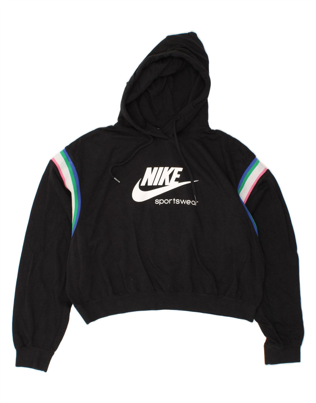 NIKE Womens Oversized Crop Graphic Hoodie Jumper UK 14 Medium Black Vintage Nike and Second-Hand Nike from Messina Hembry 
