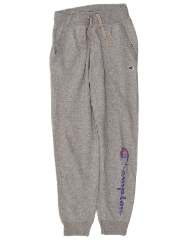 CHAMPION Mens Graphic Tracksuit Trousers Joggers Small Grey Flecked Cotton