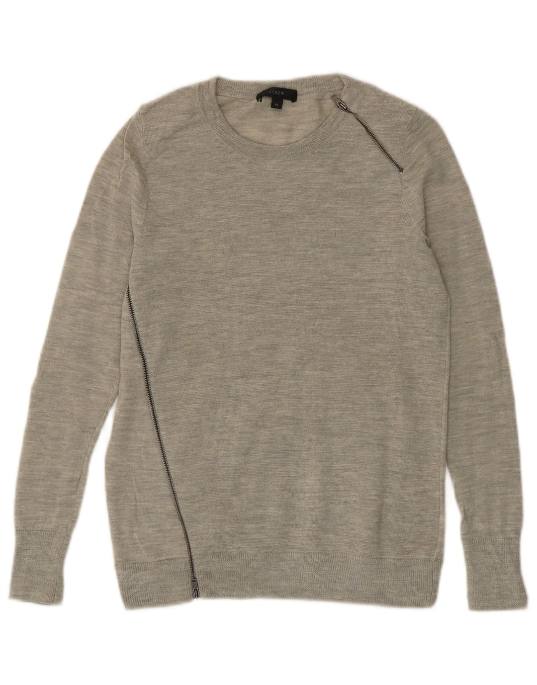 J. CREW Damen-Pullover mit U-Boot-Ausschnitt, Gr. 10, Größe S, graue Merinowolle