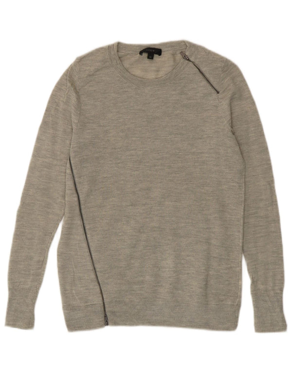 J. CREW Damen-Pullover mit U-Boot-Ausschnitt, Gr. 10, Größe S, graue Merinowolle