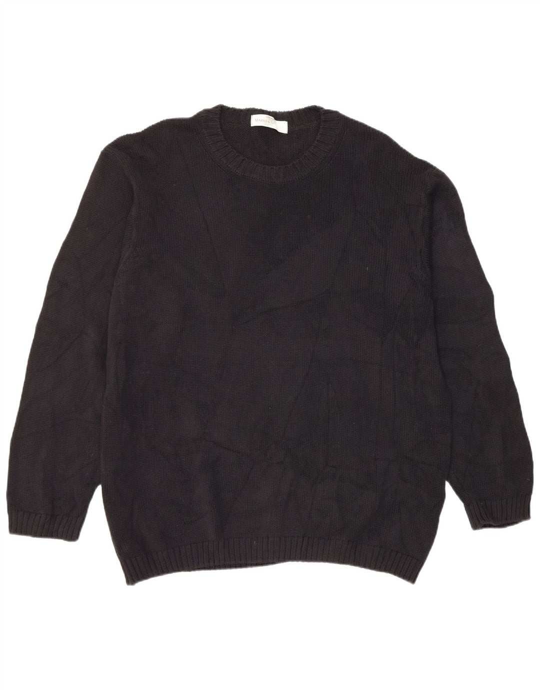 Marks & Spencer Herren-Pullover mit Rundhalsausschnitt, Größe L, aus schwarzer Baumwolle
