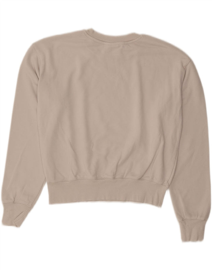 CHAMPION Damen Crop Graphic Sweatshirt Pullover UK 14 Medium Beige