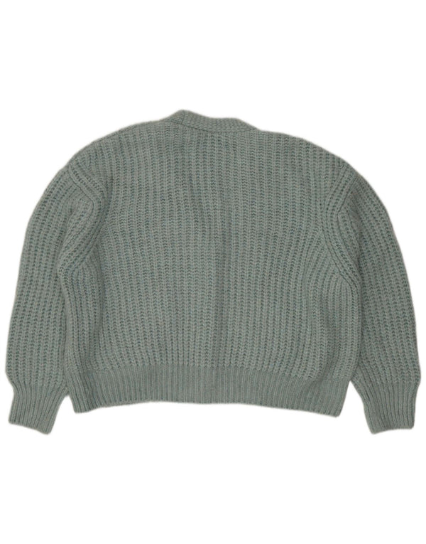 Zara Damen Crop Oversized Cardigan Pullover UK 16 Large Grün Acryl