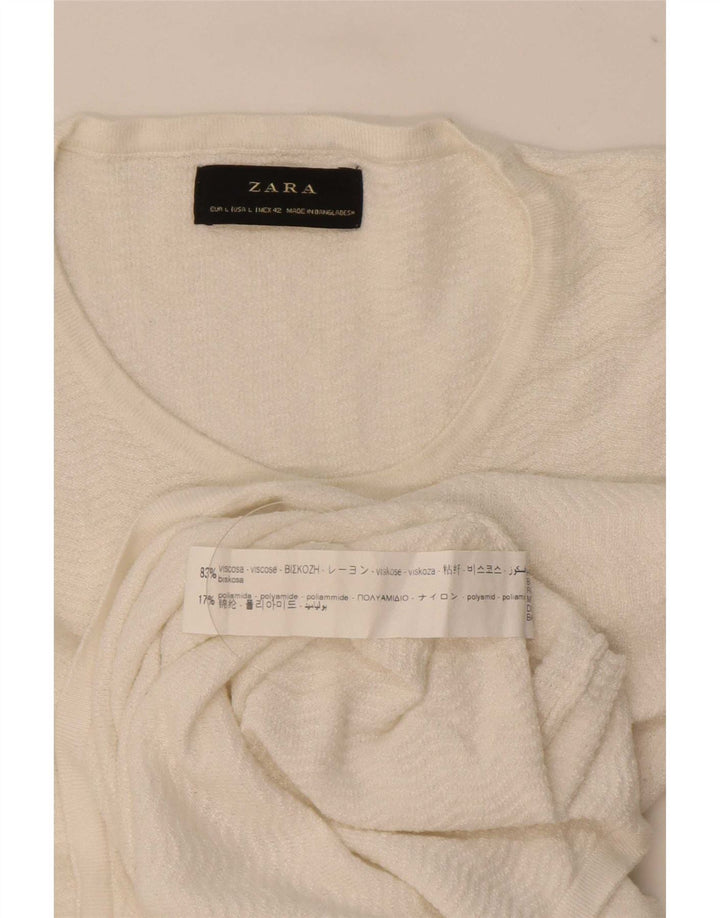 Zara Herren-Pullover mit Rundhalsausschnitt, groß, weiße Viskose