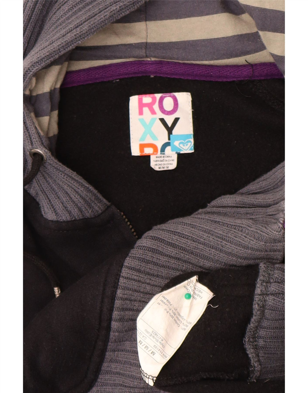 Roxy Womens Crop Graphic Zip Hoodie Pullover UK 12 Medium Black Floral