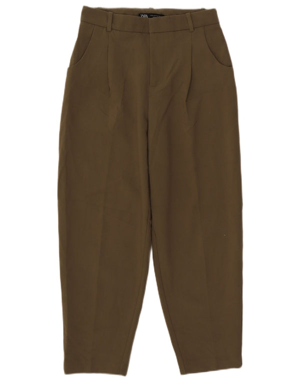 Zara Damen-Chinohose mit hoher Taille und Pegged, XS, W24, L25, Khaki, Polyester