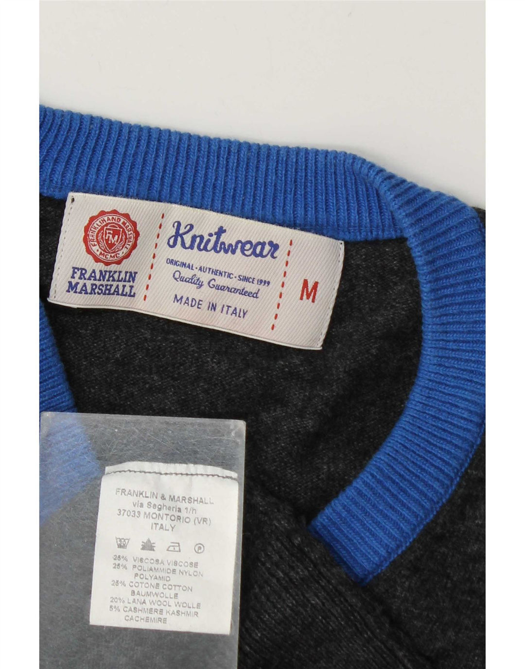 Franklin Marshall Herren-Pullover mit V-Ausschnitt, mittelgraue Viskose