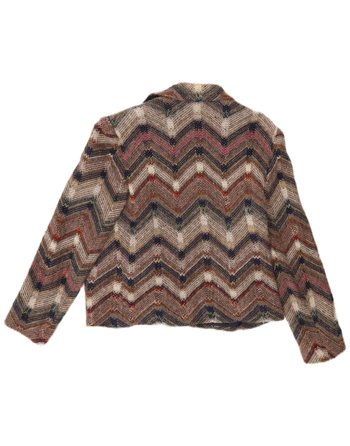 Vintage Damen Strick-Blazer mit offenem Schnitt, UK 12, mittelgroß, mehrfarbig, Chevron
