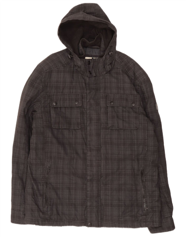 Tom Tailor Herren-Utility-Jacke mit Kapuze, UK 44 2XL, schwarz karierte Baumwolle