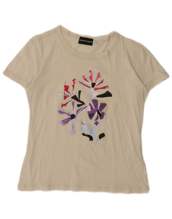 Emporio Armani Damen Grafik-T-Shirt-Oberteil IT 44 Mittelweiße Baumwolle