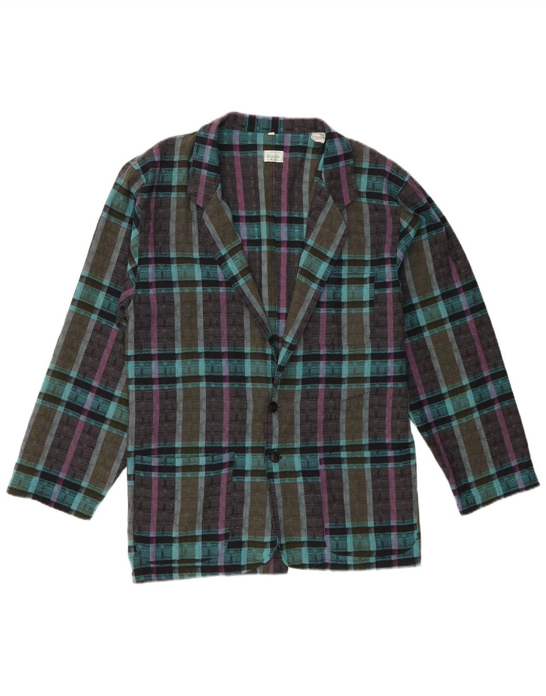 Benetton Herren-Blazer mit 2 Knöpfen, UK 36, klein, blau kariert, Polyester