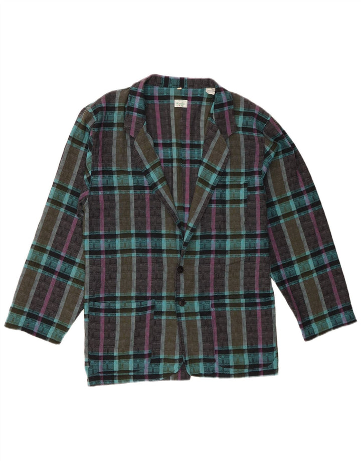 Benetton Herren-Blazer mit 2 Knöpfen, UK 36, klein, blau kariert, Polyester