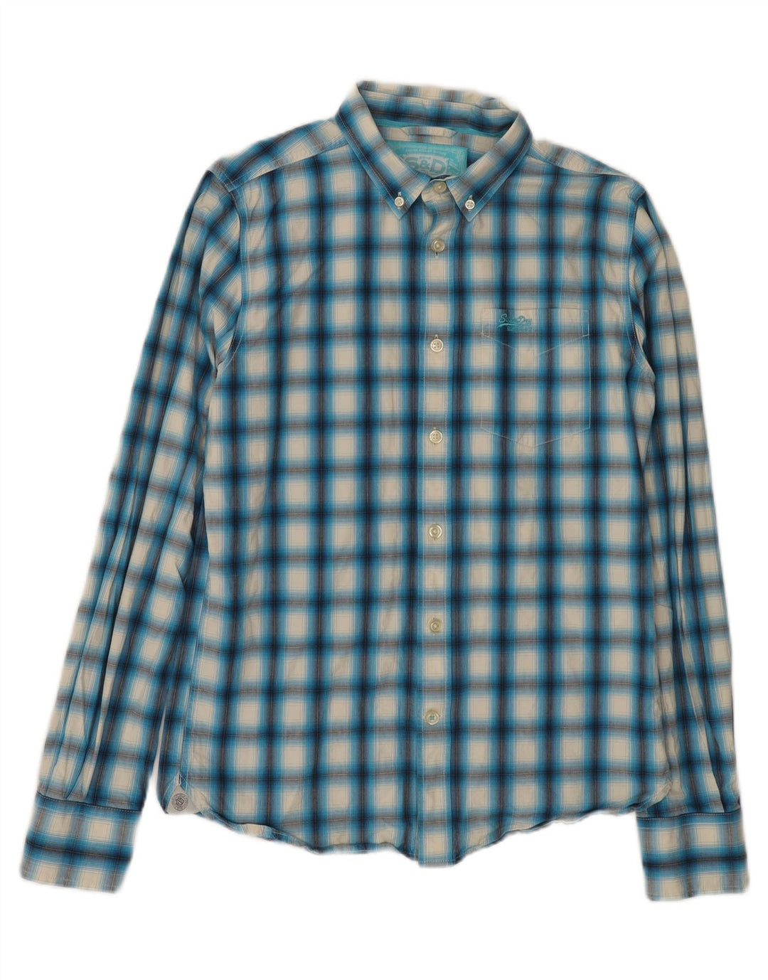 Superdry Herrenhemd aus Baumwolle, groß, blau kariert