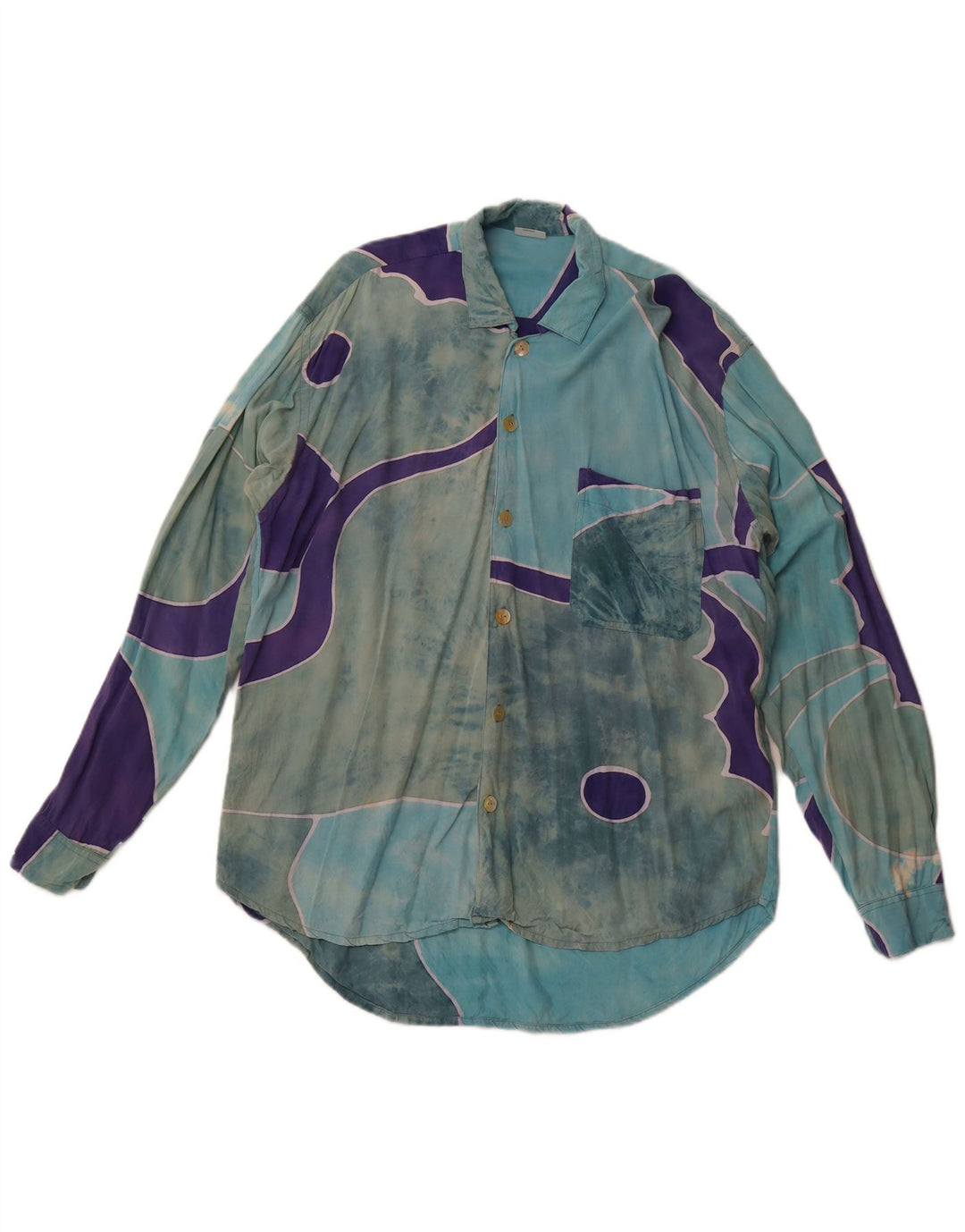 VINTAGE Herren Hemd mit abstraktem Muster XL Blau Rayon