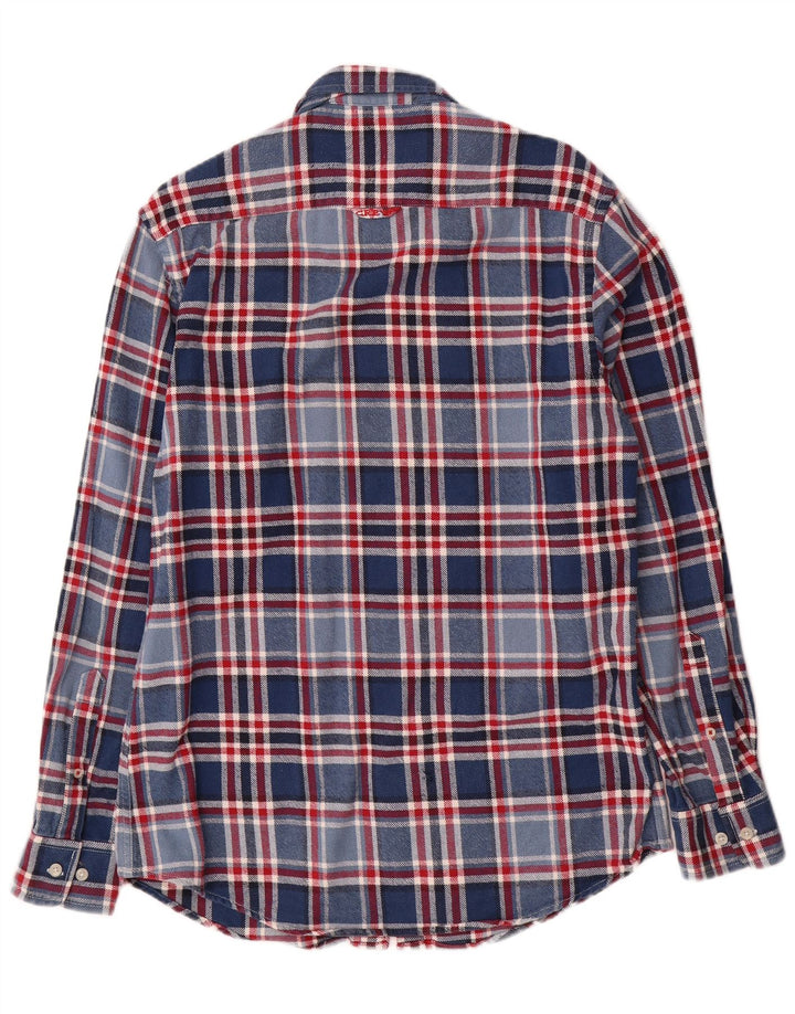 Crew Clothing Herren-Flanellhemd mit maßgeschneiderter Passform, Mittelblau kariert, Baumwolle