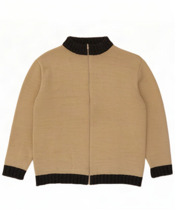 Vintage Herren Cardigan Pullover XL Beige Farbblock Wolle