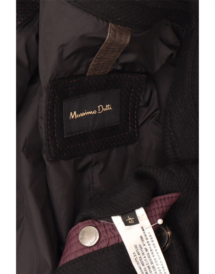 Massimo Dutti Herren Pea Coat UK 40 Großes schwarzes Nylon