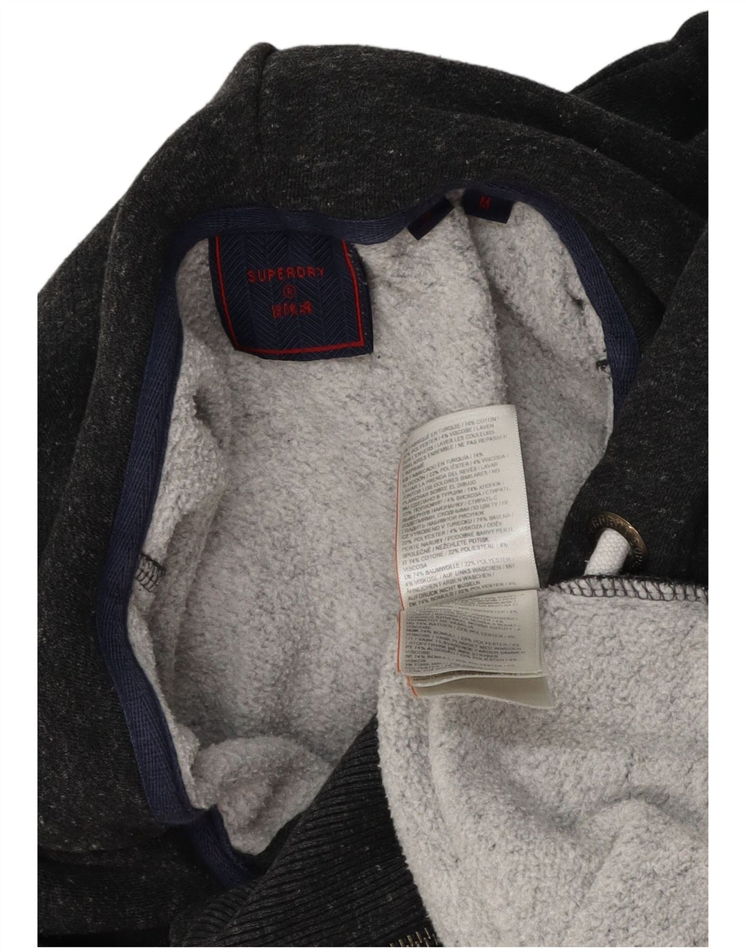 Superdry Herren-Kapuzenpullover mit grafischem Reißverschluss, mittelgrau gesprenkelte Baumwolle