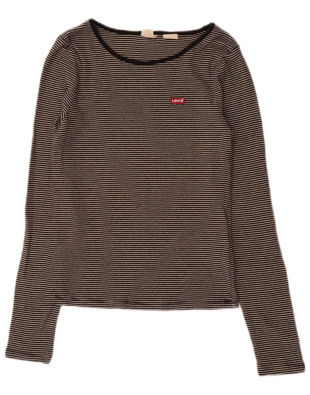 Levi's Damen Top Langarm UK 12 Mittelgraue Nadelstreifen-Baumwolle