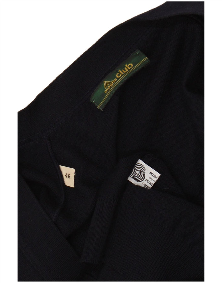 MAGLIA CLUB Ärmelloser Herren-Cardigan-Pullover IT 48 Mittelmarineblaue Wolle