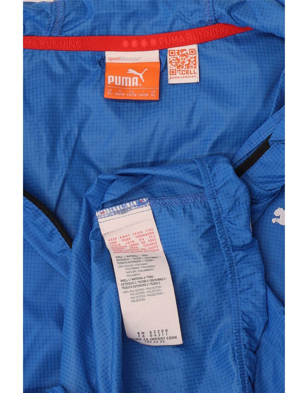 Puma Herren-Regenjacke mit Kapuze, UK 42, XL, blau kariertes Nylon