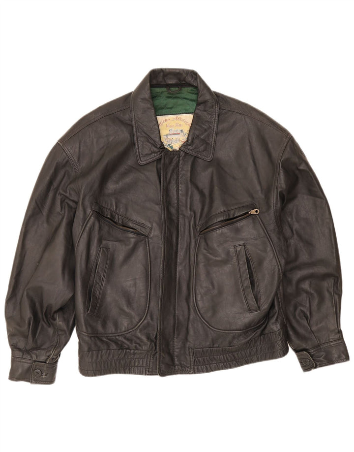 Vintage Herren Lederjacke IT 50 Großes schwarzes Leder