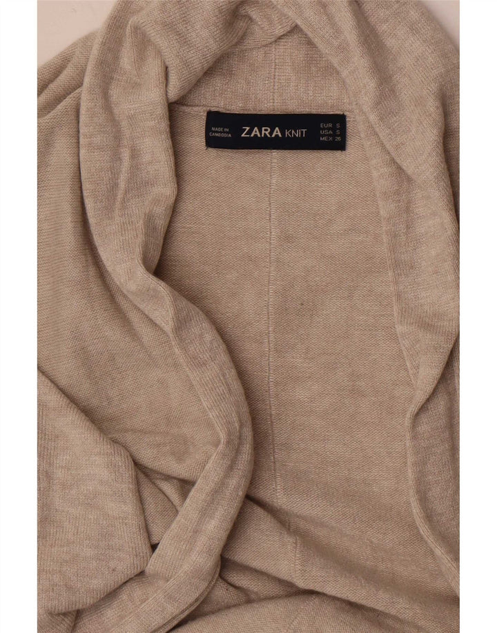 Zara Damen Longline Open Cardigan Pullover UK 8 Small Beige