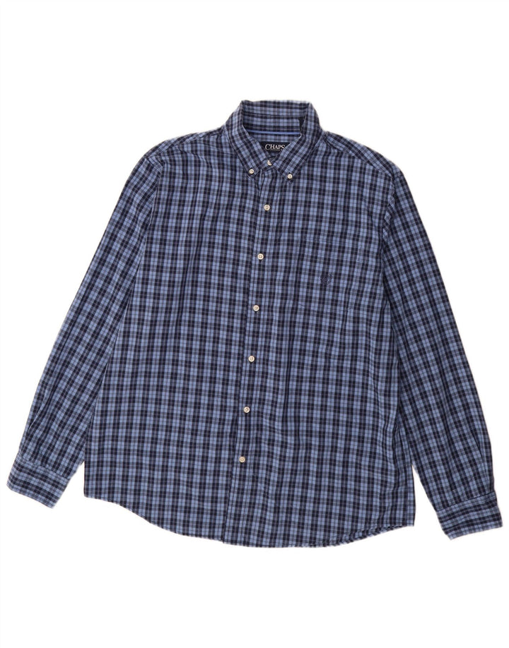 Chaps Herren-Hemd, pflegeleicht, XL, blau kariert, Baumwolle