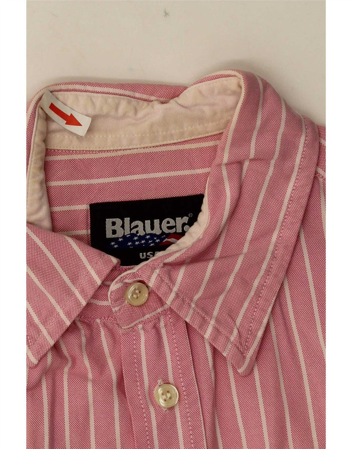 Blauer Herren-Kurzarmshirt mit Grafik, groß, rosa gestreift, Baumwolle