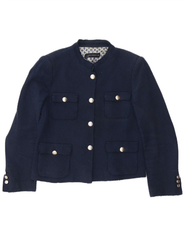Zara Damen 4-Knopf-Blazerjacke UK 18 XL Marineblaues Acetat