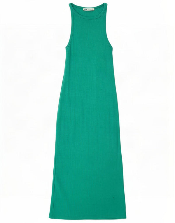 Zara Damen Ärmelloses Maxikleid UK 8 Small Green Cotton