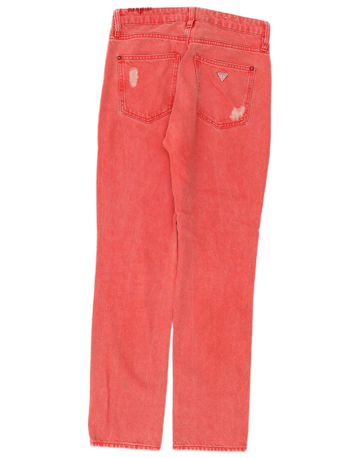 Guess Damen Distressed Straight Jeans W26 L28 Rote Baumwolle