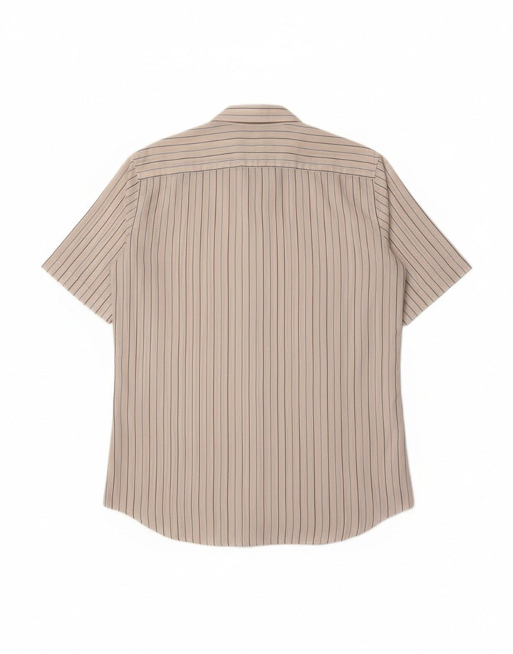 CALIPSO Mens Short Sleeve Shirt Size 39 15 1/2 Medium White Striped