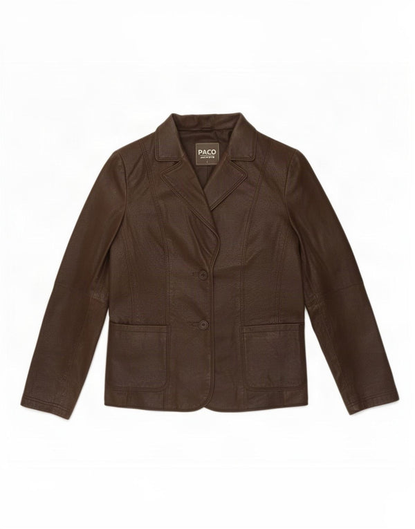 Paco Damen 2-Knopf-Lederblazerjacke UK 16 Large Braun