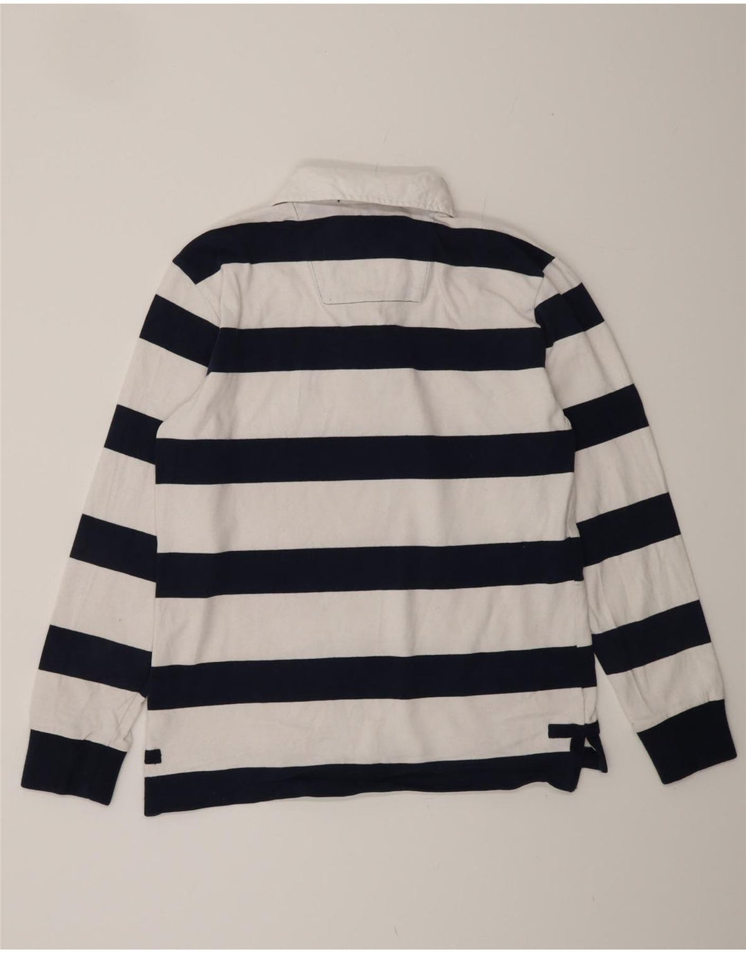 CREW CLOTHING Herren-Langarm-Rugby-Poloshirt, klein, weiß gestreift, Baumwolle