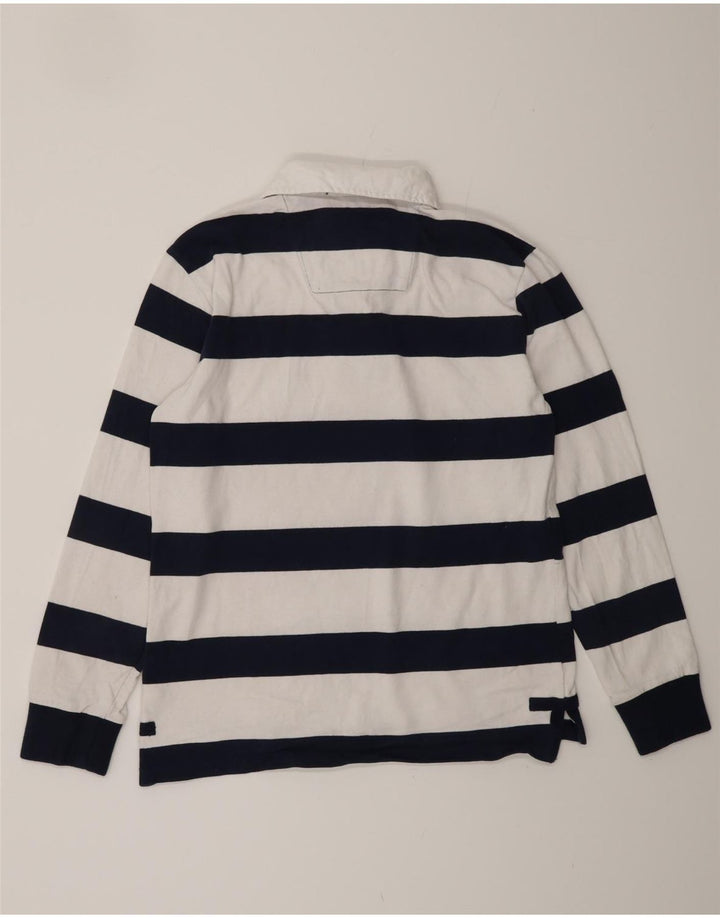 CREW CLOTHING Herren-Langarm-Rugby-Poloshirt, klein, weiß gestreift, Baumwolle