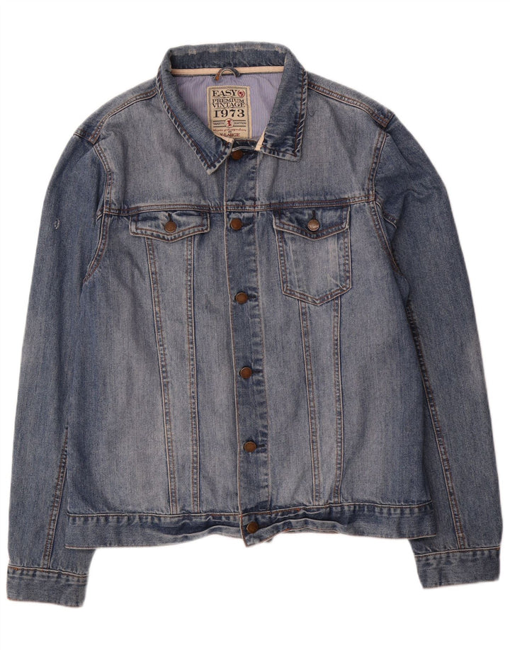 Easy Herren Jeansjacke UK 40 Große blaue Baumwolle