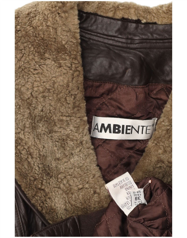 Ambiente Damen Crop Übergroße Lederjacke UK 12 Mittelbraunes Leder