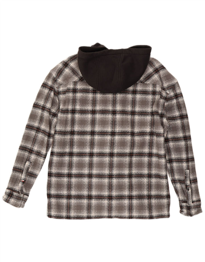 Tommy Hilfiger Herren-Flanellhemd mit Kapuze, mittelgrau, kariert, Baumwolle
