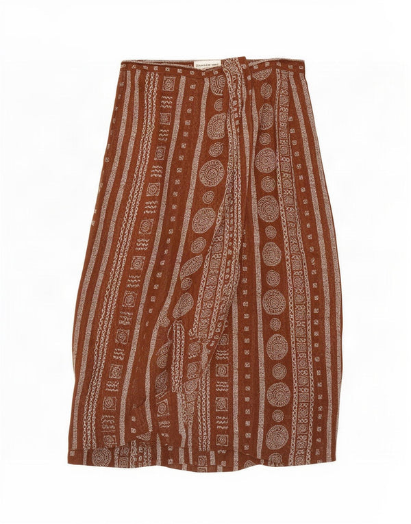 Vintage Womens Midi Skirt UK 16 Large W32 Brown Geometric Viscose