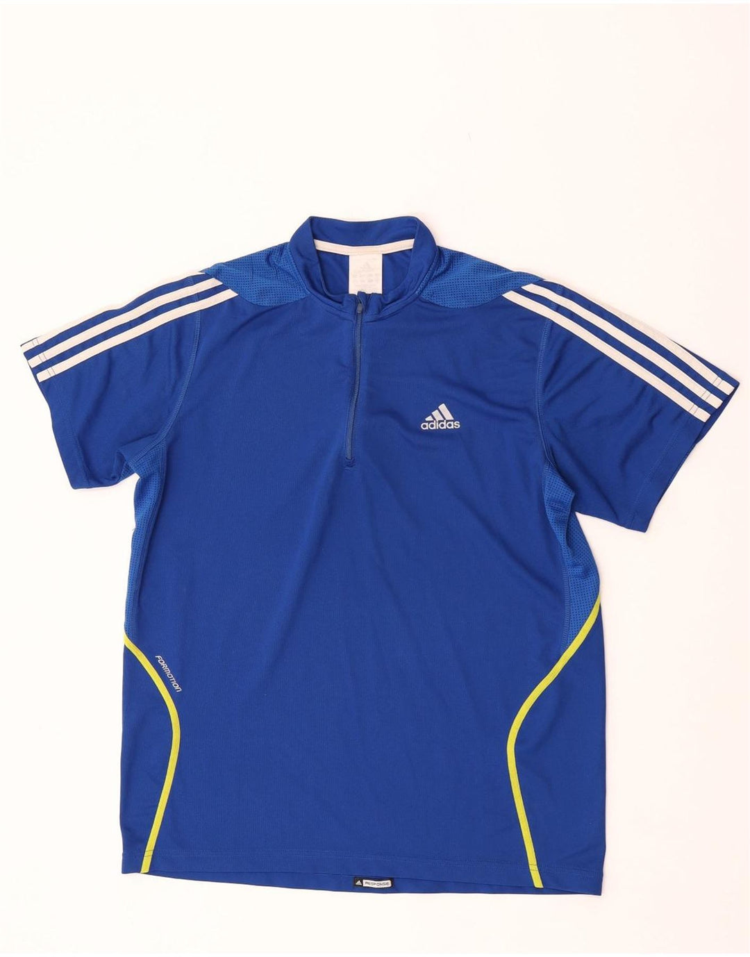Adidas Herren-T-Shirt mit Reißverschluss am Hals, mittelblaues Polyester
