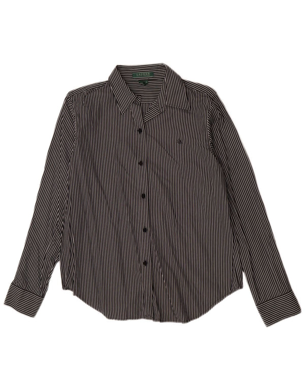 Ralph Lauren Damenhemd UK 12 Mittelschwarze Nadelstreifen-Baumwolle