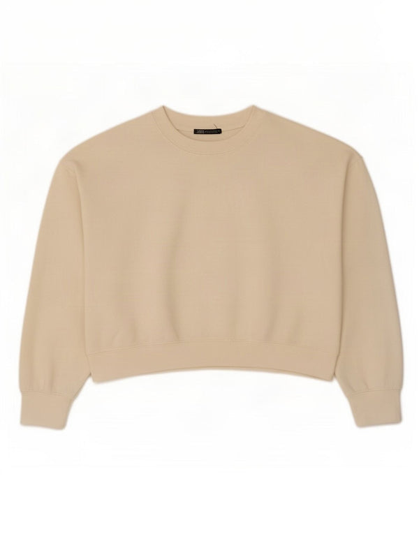 Zara Damen Crop Oversized Sweatshirt Pullover UK 14 Medium Off White