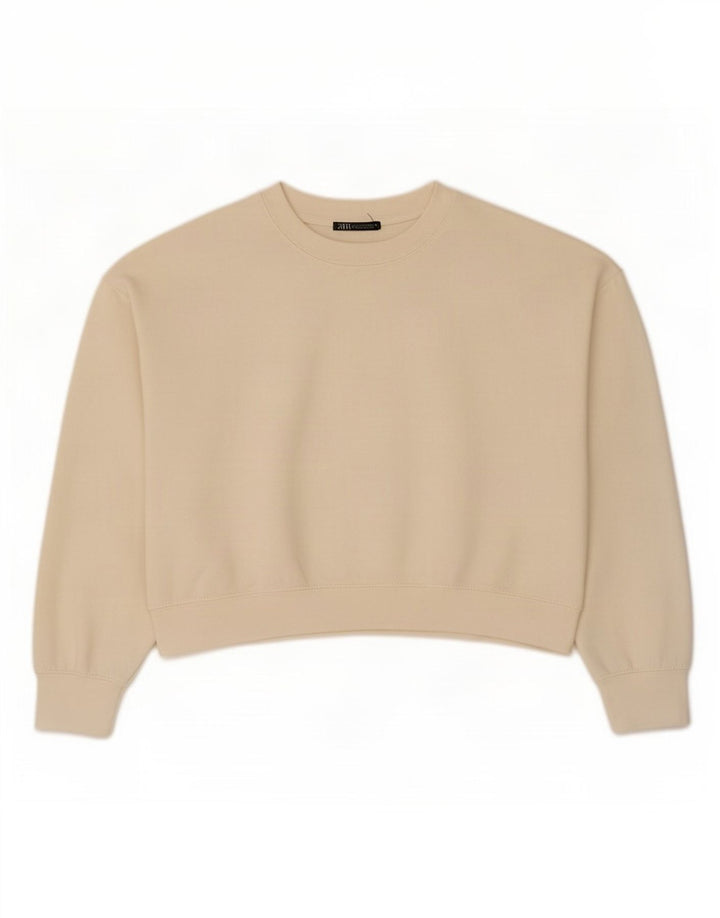 Zara Damen Crop Oversized Sweatshirt Pullover UK 14 Medium Off White