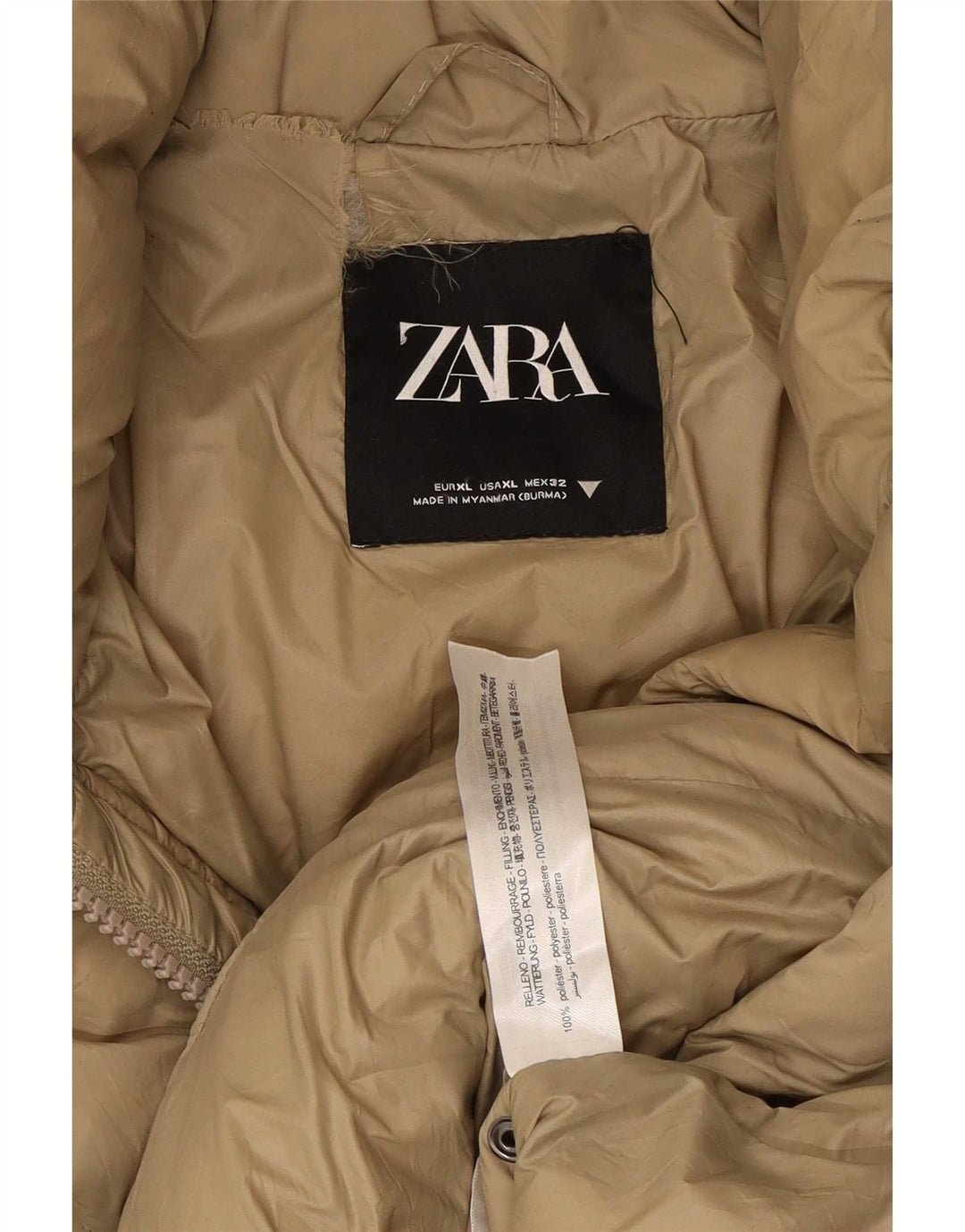 Zara Damen-Kapuzen-Übergröße, gepolsterter Mantel, UK 18, XL, Beige, Polyester