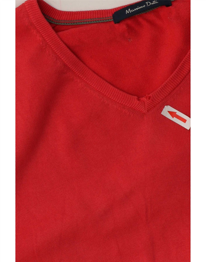 Massimo Dutti Herren-Pullover mit V-Ausschnitt, Größe L, Rot