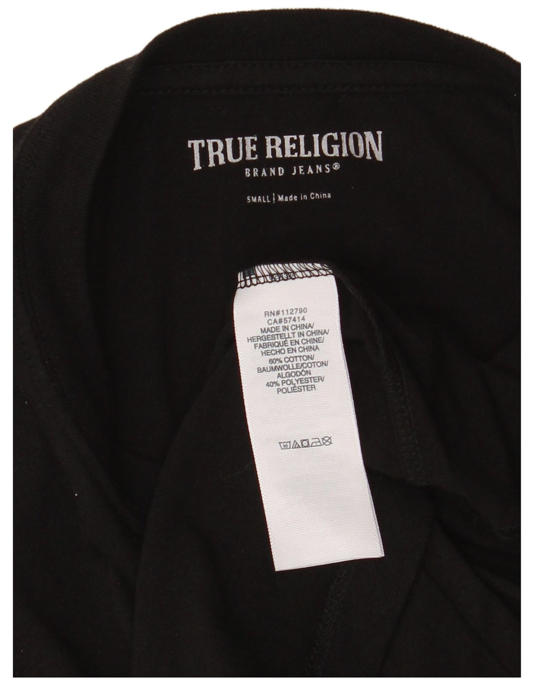 True Religion Herren-Grafik-Oberteil, langärmelig, klein, schwarze Baumwolle