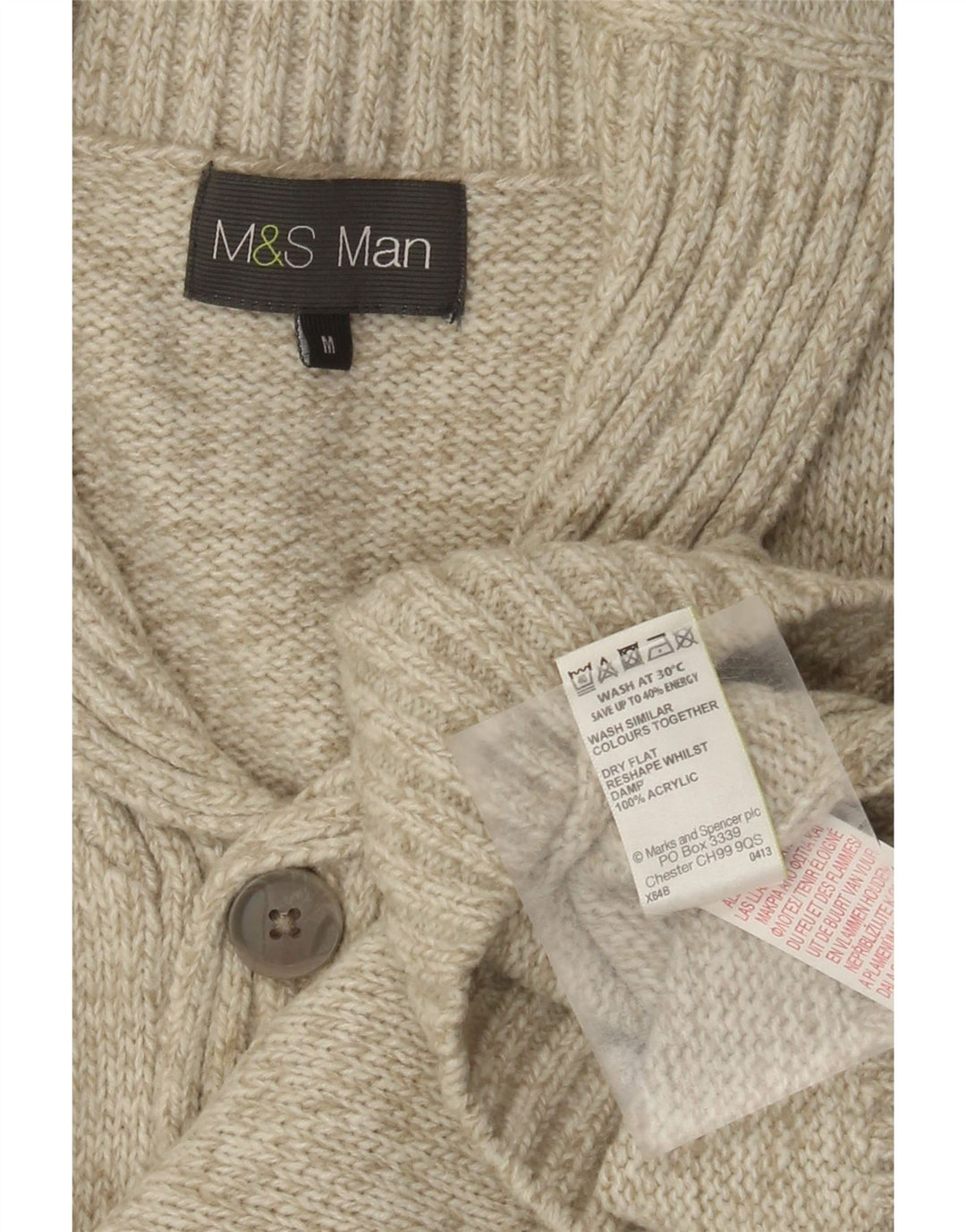 Marks & Spencer Herren-Pullover mit Schalkragen, Mittelgrün geflecktes Acryl